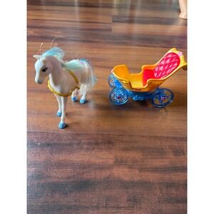 Disney Princess Cinderella White Horse and Royal Carriage Toy Set Blue Mane‎